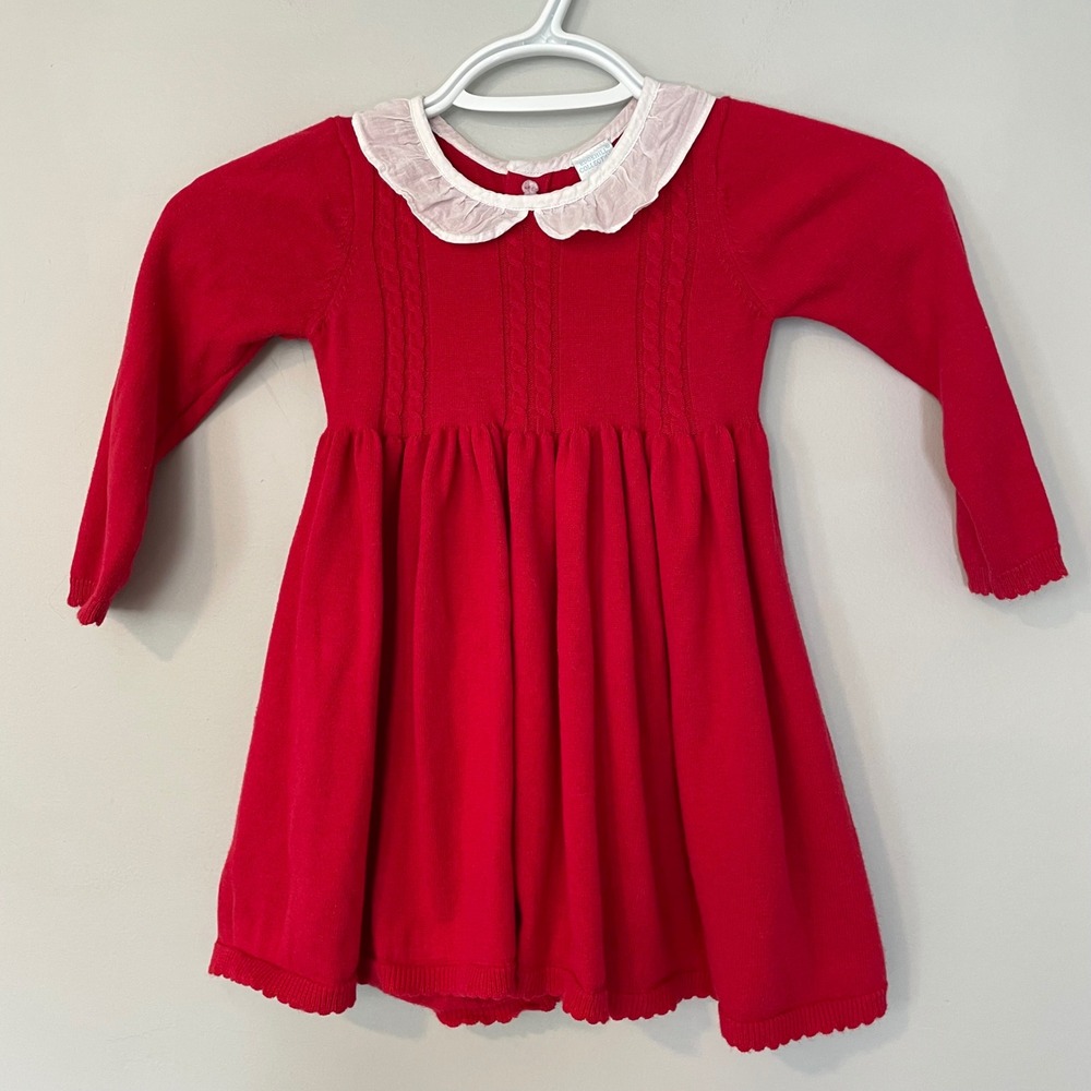 Edgehill Collection Girls Red Cable Knit Sweater Dress Peter Pan Collar 2T